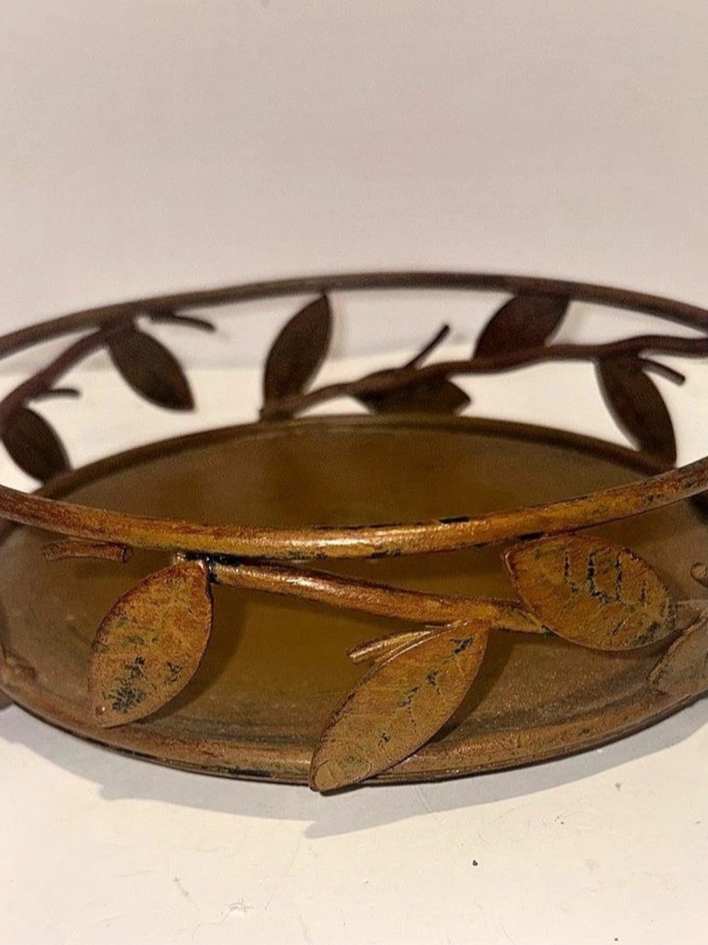 vintage metal leaf hurricane candle holder base designed by Yankee Candle.